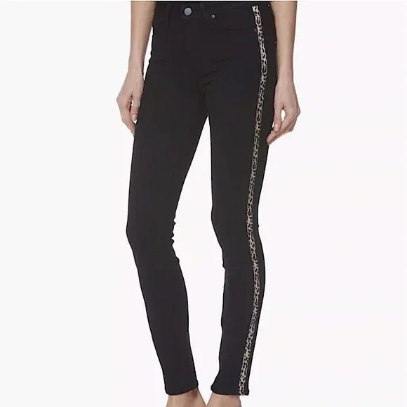 NWT PAIGE Hoxton Ankle high rise wild black leopard tuxedo stripe jeans 26 new